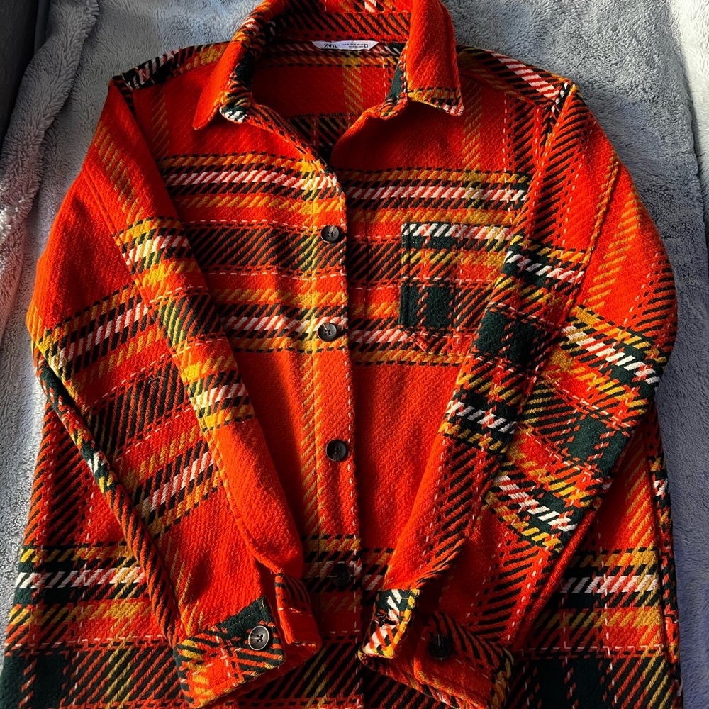 Zara Men’s Plaid Orange and Green Flannel